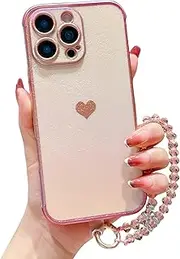 CrazyLemon for iPhone 11 Case Silicone Cute with Wrist Strap Girly Aesthetic Shiny Heart Pattern for Girls Women Soft Thin TPU Shockproof Rubber Protective Matte Phone Case Cover for iPhone 11, Pink