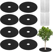 uxcell 8-Pack Non-Woven Tree Mulch Ring, 10.6 Inch Reusable Tree Protector Mat W 20 Garden Stakes for Landscape Control Plant Root Protection Tree Ring Weed Fabric Cover [Black]