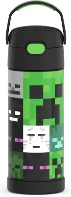 Thermos FUNtainer Stainless Steel 14oz/410mL Straw Bottle, Minecraft