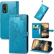 Business Anti-Fall Protective Shell Compatible with Nokia XR 21 XR21 Shockproof Flip Cover Leather Case Non-Slip Stand Holder Card Slot PU Wallet Clip (Blue,Nokia XR21)