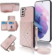 Compatible with Samsung Galaxy S23 5G Wallet Cover with Crossbody Shoulder Strap and Stand Leather Credit Card Holder Cell Accessories Lanyard Phone Cover for S 23 23S GS23 G5 SM-S911U 6.1 inch Pink