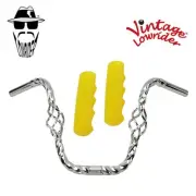Lowrider Cage Twisted 11" 25.4 Handlebar Chrome 212 120 Grips Sparkle/Yellow