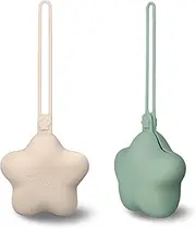 BebeBiu 2 Pack Pacifier Holder Case - Cute Portable Silicone Pacifier Storage Case for On-The-Go, Travel & Nursery - Ideal for Moms & Babies (Cream/Sage)