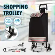 Shopping Trolley Foldable Cart Multi Terrain Aluminium Dolly Grocery Waterproof Storage Bag Tri-Wheel Black