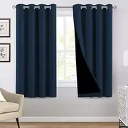 PrinceDeco Blackout Curtains Thermal Insulated & Warm Protecting,100% Light Blocking Grommet Window Drapes Eyelet Curtains for Bedroom & Living Room Set of 2 Panels W132cm x D160cm Navy