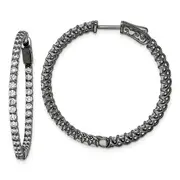 Sterling Silver Shimmer Black Rhodium-Plated 78 Stone 2mm Cz In And Out Round Hinged Hoop Earrings