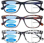 VIDEBLA 3 Pack Progressive Multifocus Reading Glasses for Women Men Blue Light Blocking Computer Spring Hinges Readers