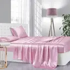 SILK SATIN SHEETS Bed Sheet Set with Deep Pockets Queen Pink 4-Pc LANEST HOUSING