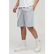 Mens Light Grey Elasticated Waist Relaxed Wool Look Shorts