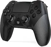 Wireless Controller für PS-4, Game Controller Kompatibel mit PS-4/Slim/Pro mit 2 Programmierbaren Tasten, Wireless Gamepad mit Trubo/Dual Vibration/6-Achsen Gyro Sensor/Touchpanel/Audio Jack - Schwarz