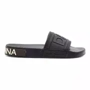 Dolce & Gabbana DG Logo Beachwear Rubber Slides - Black EU 39 / US 9 NWB