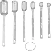 6Pcs Rectangle Measuring Spoon Set, Accurate Stainless Steel Measuring Spoons Set with Buckle, Kitchen Gadgets for Cooking Baking (Silver)
