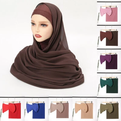 2pcs/set Muslim Women Chiffon Scarf With Inner Hijab Cap Wraps Underscarf Hat