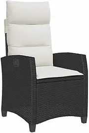 vidaxl Black Reclining Garden Chair Set - Poly Rattan Outdoor Furniture with Cushions & Adjustable Backrest - Ideal for Patios, Decks, Yard Lounging with Side Table