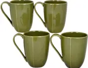 DIANE VON FURSTENBERG DVF Pebblestone Avocado Green Tea Coffee Mug Set/4 New