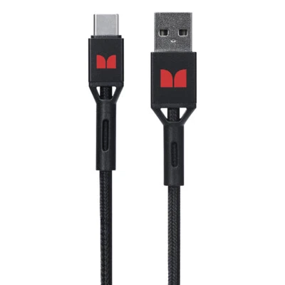 Monster Braided 1.2M Phone Charging/Sync Power/Data Cable USB-C to USB-A Black