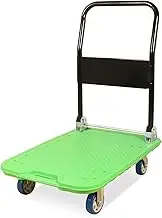 Flatbed Cart Platform Truck Rolling Hand Push Cart with 4 Wheels Metal Handle Plastic Deck High Capacity Flatbed Trolley for Luggage Moving Hand Truck(One Color White Handle with Sponge)