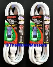 2X AC Electric 10ft Extension Cord Grounded 3-Wire Electrical Power Cable White