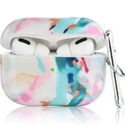 Apple Airpod Pro Case - Cute Art Deco Abstract Pastel Paint Design Protective Shockproof Silicone Cover With Clip Keychain - Supports Wireless Qi Charging for Airpods Pro Generation 1 - Abstract