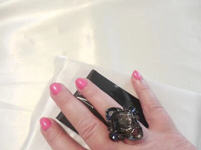 INC International Concepts size 8 Grey Tone Blue Stone Statement Ring S140 $29