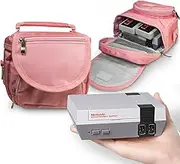 Orzly Travel & Storage Bag for Nintendo NES Classic Edition (New 2016 Model Mini Version of NES Console) - Fits Console + Cable + 2 Controllers - Includes Shoulder Strap + Carry Handle - Pink