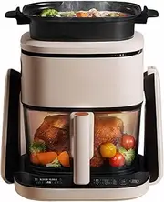 Air Fryer Glass 4L + Frying Pan 1L, 2-In-1 1100W Compact Air Fryer, Adjustable Temperature (50°C-220°c), Led Smart Touch Screen, for Family & Party Use