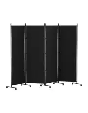 Artiss 4 Panel Room Divider Screen 217cm Wheel Fabric Black