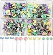 findTop 400 pcs Sewing Pins Flat Head Straight Pins, Bow Shape, Tooth Shape, Button, Bow Shape, Used for Manual Sewing, Patchwork Fixing and DIY Decoration