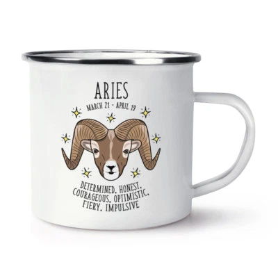Aries Horoscope Retro Enamel Mug Cup - Horoscope Star Sign Astrology Zodiac