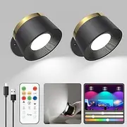 Lylilidy LED Wall Lights with Remote 2 Pack, Wall Sconce with Rechargeable Battery, Wall Lamp with 3 Color Temperatures & 13 RGB & Dimmable Magnetic 360° Free Rotation Sconces Wall Lighting