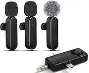 Wireless Lavalier Microphones, 4-in-1 Universal Receiver for Android iPhone iPad Laptop & Camera, USB-C, Wireless Mini Microphone for Video Recording, Vlog, YouTube, TikTok（3 Mic ）
