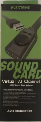 Plextone GS3 Virtual 7.1 Channel USB Sound Card Adapter New In Box