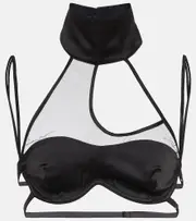 [Didu] Didu Mesh-paneled satin bralette AU 12 black