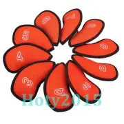 10pcs/set Orange Meshy Golf Iron Club Head Covers 3-9,P,S,A fit Right Hand Irons