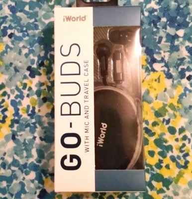 iWorld Go-Buds Black Noise Isolating Earbuds with Mic & Travel Case New Ear Buds