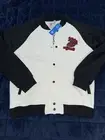 Adidas Bomber Jacket Small Mens White Black Red Retro Varsity Chenille Logo Snap