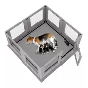 Fin Wooden Dog Whelping Box Safe Puppy Playpen W/ Protective Ledge And Mat