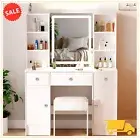 Large Makeup Dressing Table Stool Set LED Hollywood Mirror and 5 Drawers Set