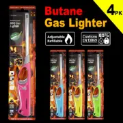 4PCE Gas Lighter Adjustable Fire Flame Refillable Safety Lock BBQ Bend Flexible
