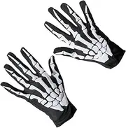 [Foetest] Skull Gloves Cosplay Ghost White Bone Prop Costume Halloween Skeleton Accessories Full Finger for Adult