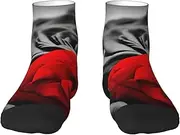 [JEJEA] Black White and Red Roses print Men's Athletic Cushioned Crew Socks Crew Training Athletic Socks Men and Women for Sports