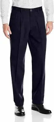 Dockers Men Classic Fit Signature Stretch Pants Pleated Black Formal W32 L30
