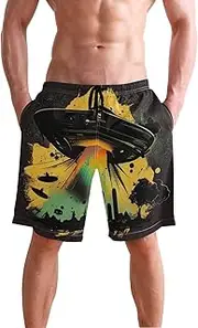[XYMZR] Men's Swim Trunks Spaceship City Quick-Dry Bathing Suit Swimming Board Shorts S