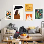 簡約北歐 小清新植物 貓咪美女 莫蘭迪藝術海報 現代簡約掛畫 圖片畫芯抽象 幾何客廳裝飾畫 走廊裝飾畫圖片畫芯
