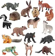 Techshining 16pcs Forest Animal Figures Toys, Baby Woodland Animals Figurines, Miniature Animals Toys with Owl, Hedgehog, Fox, Squirrels, Bears, Monkey for Woodland Theme Cake Toppers Cupcake Toppers