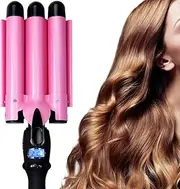 Hair Curling Iron 1 Inch 3 Barrel Waver Iron Wand Fast Heating With LCD Temperature Display 176°F To 410°F - For All Types Of Hair (Onesize, Pink)