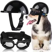 Small Dog Helmet Goggles Motorcycle Helmet UV Protection Doggy Sunglasses Pet Dog Glasses Safety Hat with Adjustable Belt Windproof Snowproof Eye Head Protection for Puppy Riding, S Size