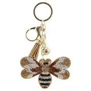 Bling Rhinestone Bee Bag Charm Keyring Key Chain with Tassel