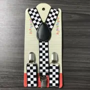 Black White Checker Adjustable Clip-on Suspender for Kid's Toddlers Boys Girls