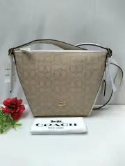 Coach Signature Small Duffelette Beige Canvas Leather Trim Crossbody Bag - NWT